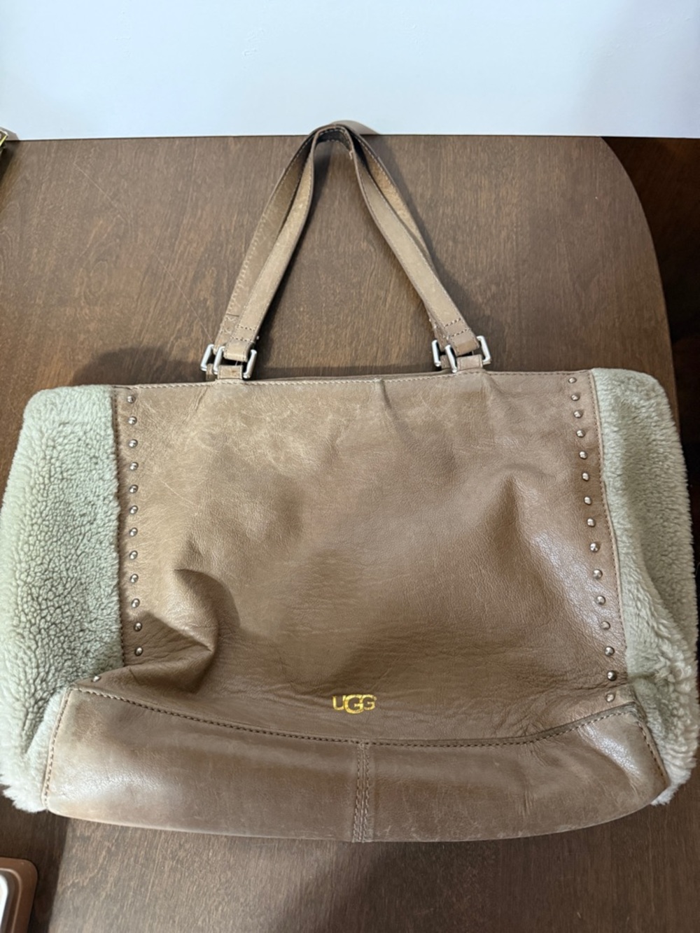 UGG Australia Purse Leather Tan Sheepskin Sides Shoulder Bag
